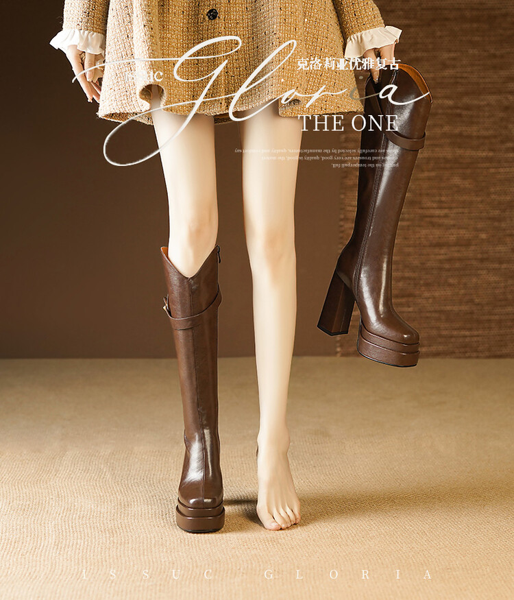 Knee High Boots Women - Miękkie, skórzane kozaki do kolan na
